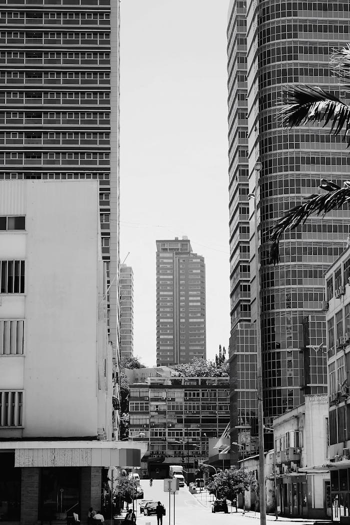 Downtown in City in Black and White